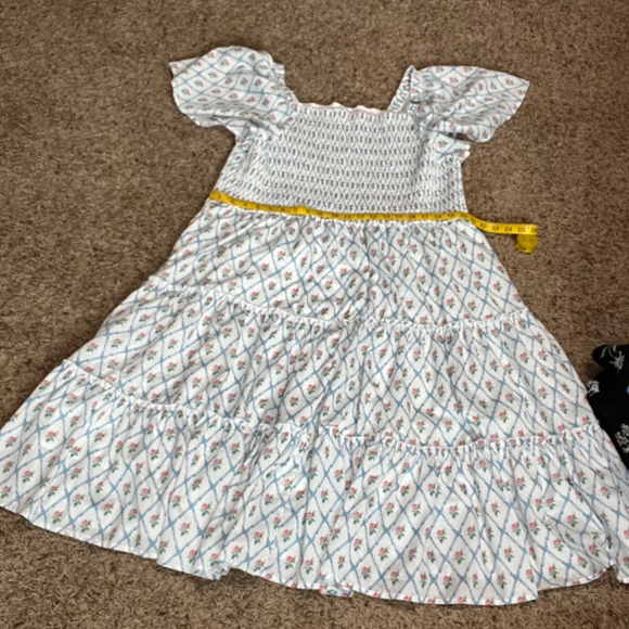 White Smocked Floral Dress – Tiered, Flutter Sleeves - Picture 4 of 9
